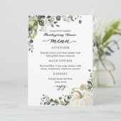Greenery Pumpkin Thanksgiving Dinner Menu Card (Staand voorkant)