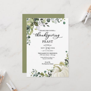 Greenery Pumpkin Thanksgiving Feast Invitation