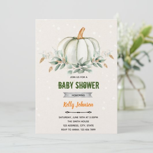 Greenery pumpkin-uitnodiging voor het douchen kaart (Staand voorkant)