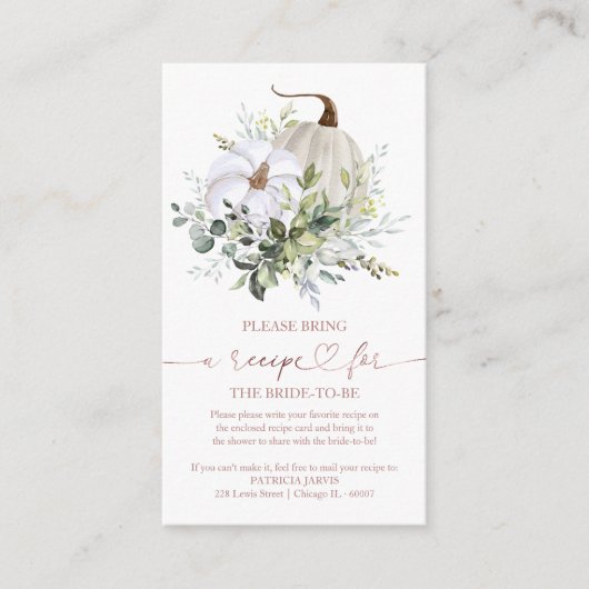 Greenery Pumpkin Vrijgezellenfeest Recipe Request Informatiekaartje (Voorkant)