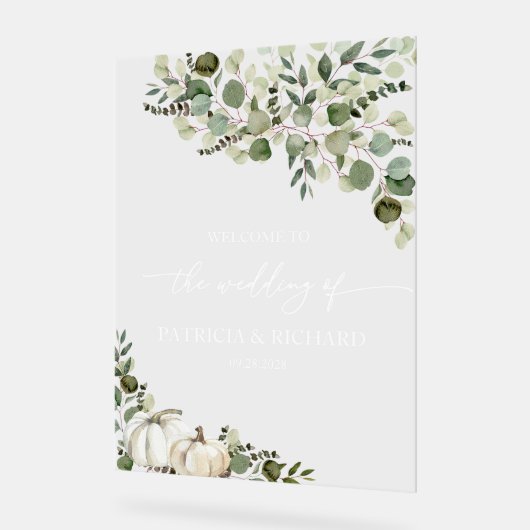 Greenery Pumpkin Wedding Welkom Acryl Bord (Hoek)