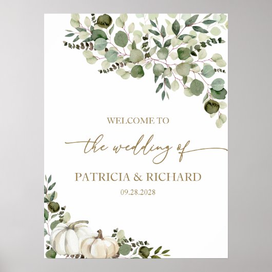 Greenery Pumpkin Wedding Welkom Poster (Voorkant)