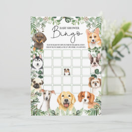Greenery Puppy Dog Bingo Baby shower Kaart