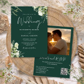 Greenery QR Code Foto Emerald Green Wedding Kaart