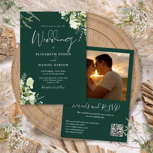 Greenery QR Code Foto Emerald Green Wedding Kaart