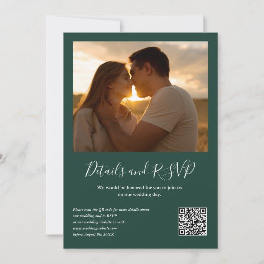 Greenery QR Code Foto Emerald Green Wedding Kaart (Achterkant)