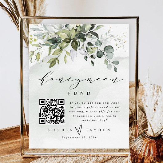 Greenery QR Code Honeymoon Weddenschap Poster