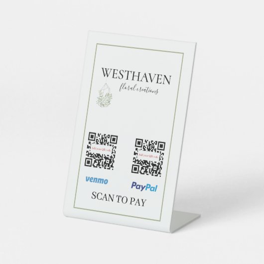 Greenery QR-code Scannen naar betaling Reclamebord Met Voetstuk (Voorkant)