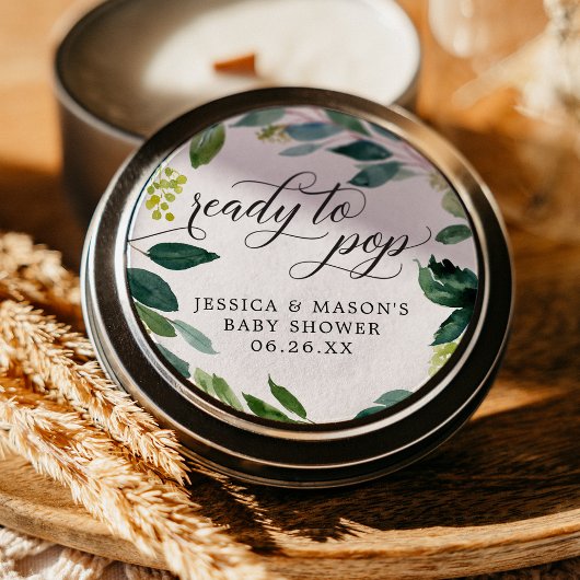 Greenery Ready to Pop Baby shower Favor Stickers