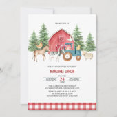 Greenery Red Barnyard Farm Animals Baby shower Kaart (Voorkant)