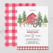 Greenery Red Barnyard Farm Animals Baby shower Kaart (Voorkant / Achterkant)