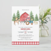 Greenery Red Barnyard Farm Animals Baby shower Kaart (Staand voorkant)