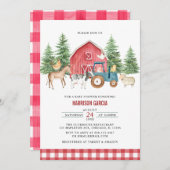 Greenery Red Barnyard Farm Animals Baby shower Kaart (Voorkant / Achterkant)