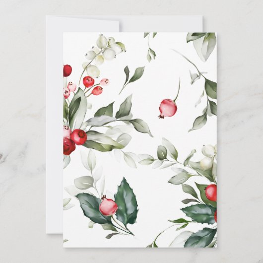 Greenery & Red Berries Baptism Invitation Kaart (Achterkant)