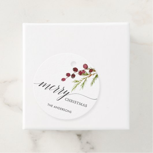 Greenery Red Berries Holiday Bedankjes Labels (In situ)