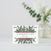 Greenery & Red Berries Holiday Cadeaucertificaat Visitekaartje (Staand voorkant)