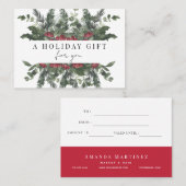 Greenery & Red Berries Holiday Cadeaucertificaat Visitekaartje (Voorkant / Achterkant)