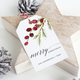 Greenery Red Berries Holiday Cadeaulabel