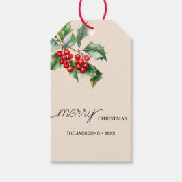 Greenery Red Berries Holiday Cadeaulabel