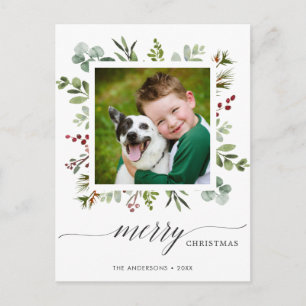 Greenery Red Berries Holiday Foto Briefkaart