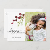Greenery Red Berries Holiday Foto Briefkaart (Voorkant / Achterkant)