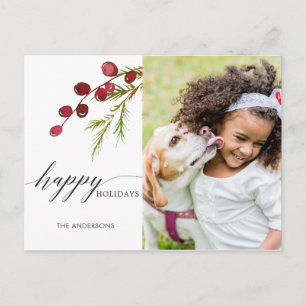 Greenery Red Berries Holiday Foto Briefkaart