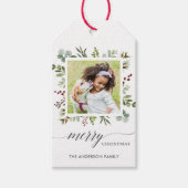 Greenery Red Berries Holiday Foto Cadeaulabel (Voorkant)