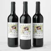 Greenery Red Berries Holiday Foto Wijn Etiket (Flessen)