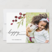 Greenery Red Berries Holiday Fotokaart Feestdagenkaart (Voorkant)