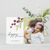 Greenery Red Berries Holiday Fotokaart Feestdagenkaart (Staand voorkant)