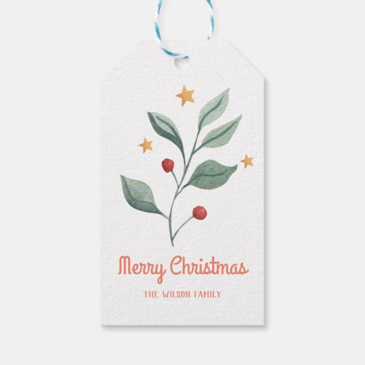 Greenery Red Berries Holiday Gift Labels Cadeaulabel (Achterkant)