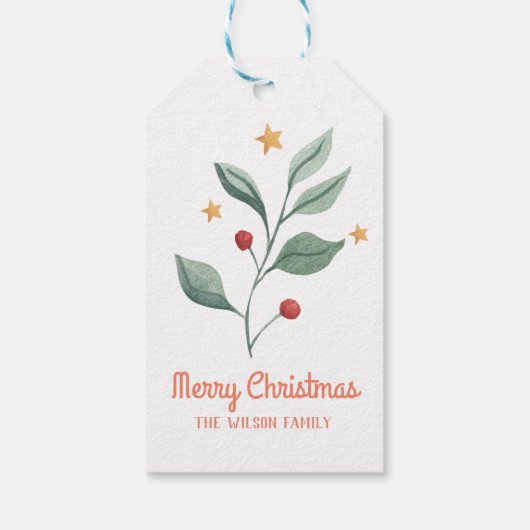 Greenery Red Berries Holiday Gift Labels Cadeaulabel (Achterkant)