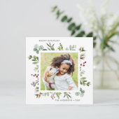 Greenery Red Berries Holiday Photo Square Kaart (Staand voorkant)