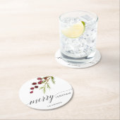 Greenery Red Berries Holiday Ronde Kartonnen Onderzetter (Insitu)