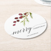 Greenery Red Berries Holiday Ronde Kartonnen Onderzetter (Gebogen)
