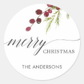 Greenery Red Berries Holiday Ronde Sticker (Voorkant)