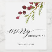 Greenery Red Berries Holiday Wijn Etiket (Enkel label)