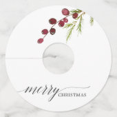 Greenery Red Berries Holiday Wijnglaslabel (Voorkant)