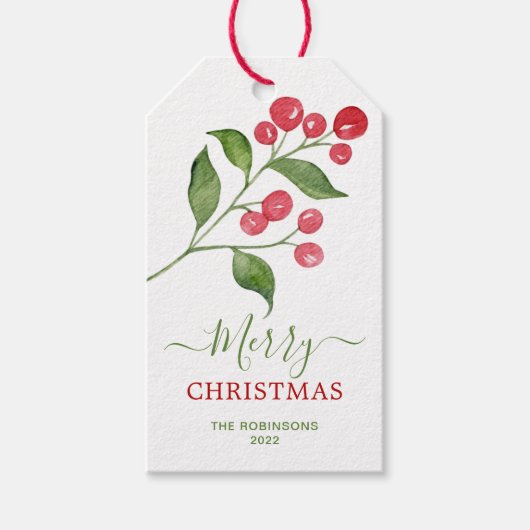 Greenery Red Berries kerstfeestdag Gift Labels Cadeaulabel (Voorkant)