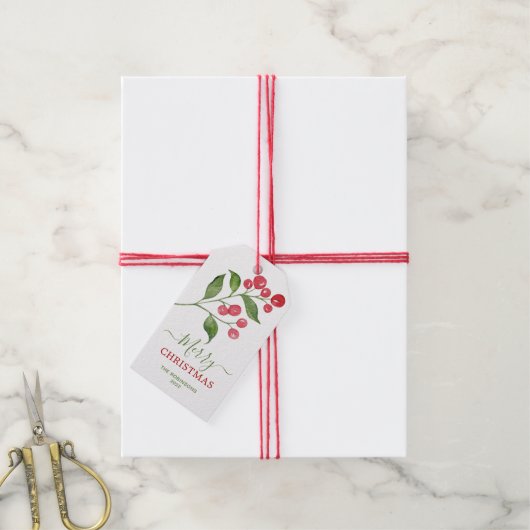Greenery Red Berries kerstfeestdag Gift Labels Cadeaulabel (Met Touw)