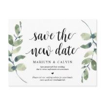 Greenery, red de nieuwe datum, bruiloft uitgesteld