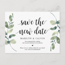 Greenery, red de nieuwe datum, bruiloft uitgesteld briefkaart