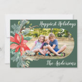 Greenery Red Foliage Botanical Moderne Oval Photo Feestdagenkaart (Voorkant)