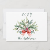 Greenery Red Foliage Botanical Moderne Oval Photo Feestdagenkaart (Achterkant)