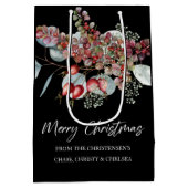 Greenery Red Green Black Merry kerst Medium Cadeauzakje (Achterkant)
