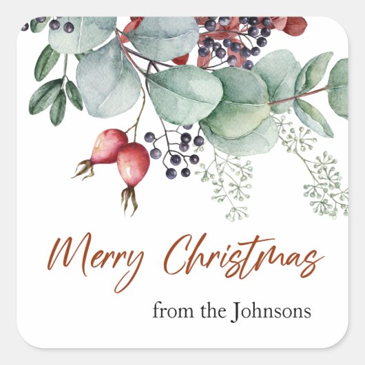 Greenery Red Green Kerst sticker (Voorkant)