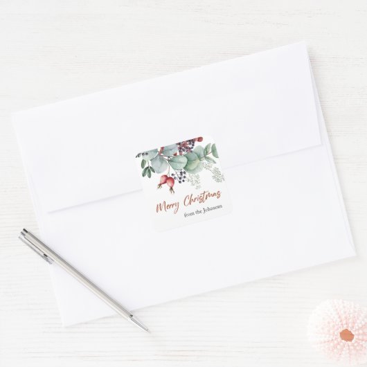 Greenery Red Green Kerst sticker (Envelop)