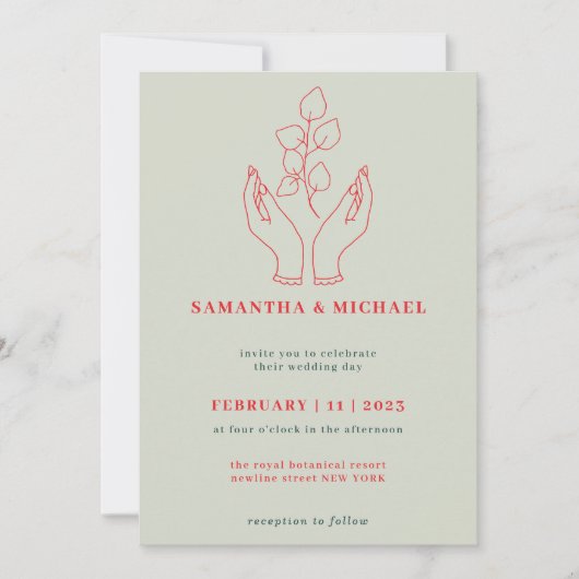 Greenery Red Hands Flower Praating Kaart (Voorkant)