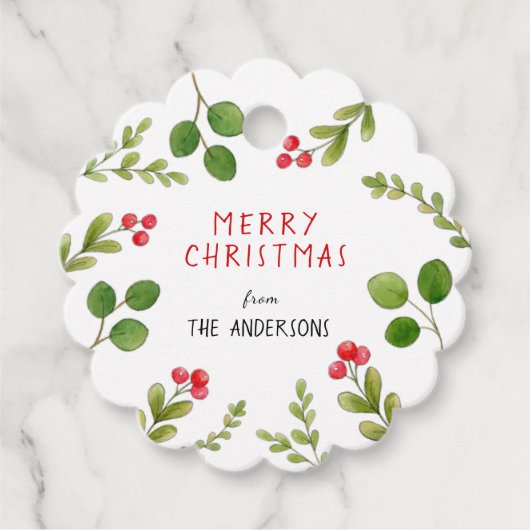 Greenery Red holly berries Holiday Bedankjes Labels (Voorkant)