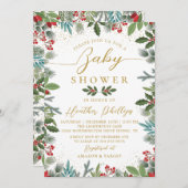 Greenery Red Holly Berries kerstBaby shower Kaart (Voorkant / Achterkant)